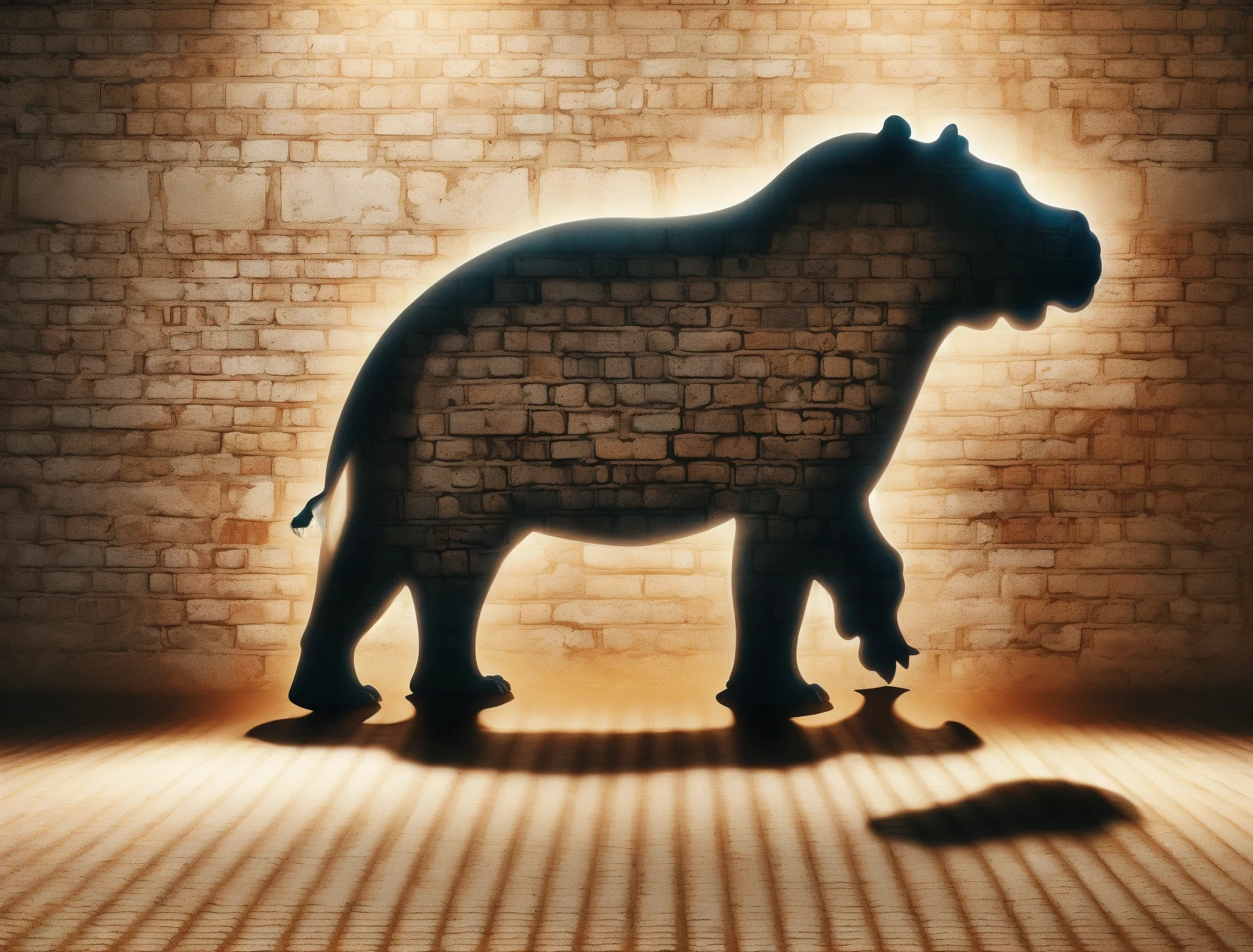 DonM5h4d0w5 shadow on a linoleum cutting tool wall, hippopotamus, <lora:DonM5h4d0w5-000010:1.0>
