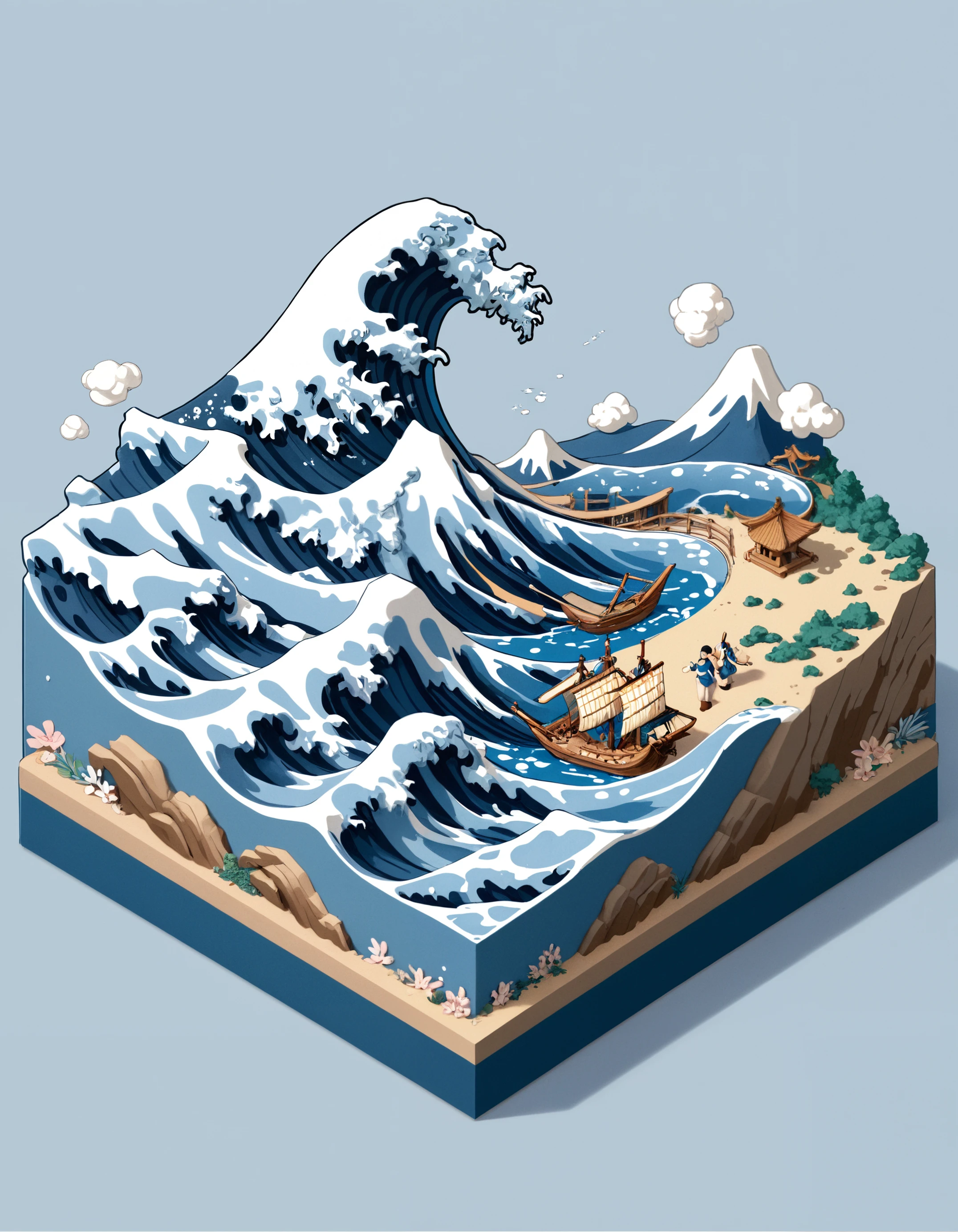 the great wave off kanagawa, isometric, zavy-ctsmtrc, art,