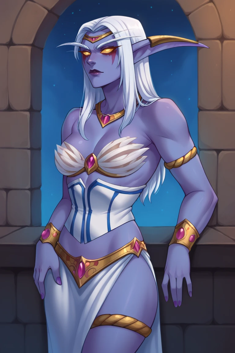 ((ultra quality)), ((work of art)), draenei , ((long white hair, tied on the back)), (beautiful  face), (beautiful female lips), (draenei ears), enchanting, (Black Lips), looks at the camera, eyes slightly open, (dark purple skin color), (purple skin), body shine, ((beautiful detailed female eyes)), (big blue eyes shine), (juicy female lips), (dark eyeliner), (beautiful female hands), ((ideal female figure)), ideal female body, (there is a draenei tail), Beautiful waist, beautiful thighs, Beautiful medium breasts, ((Subtle and beautiful)), sexyposture (), (completely naked, white mother, legging preta) fund: Vacations House, backyard, natta, ((Depth of field)), ((high quality clear image)), (clear details), ((high détail)), realistically, professional photo session, ((Focus Clear)), アニメ, extremely sexy.