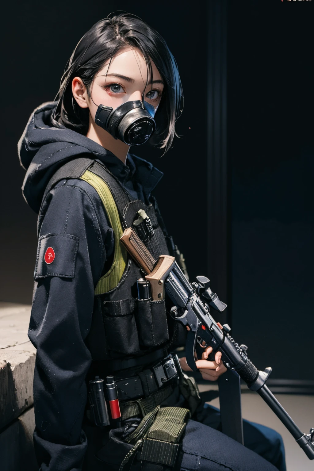 solo,1girl,outdoors,cityscape,standing,<lora:0309 British Special Air Service Counter-Terrorism Group_v1:0.9>,ruanyi0309,belt,bulletproof vest,gas mask,hood,police uniform,submachine gun,holding gun,gloves,, (photorealistic:1.4)(realistic, photo-realistic:1.4),(masterpiece, best quality:1.4),ultra high res,8k UHD,HDR,RAW,incredibly absurdres,official art,vivid colours,lens 135mm,f1.8,depth of field,cover_page,Rim lighting,magazine_cover,rim lighting,((stunning gradient colors)),
1 girl,(solo),Sit,,