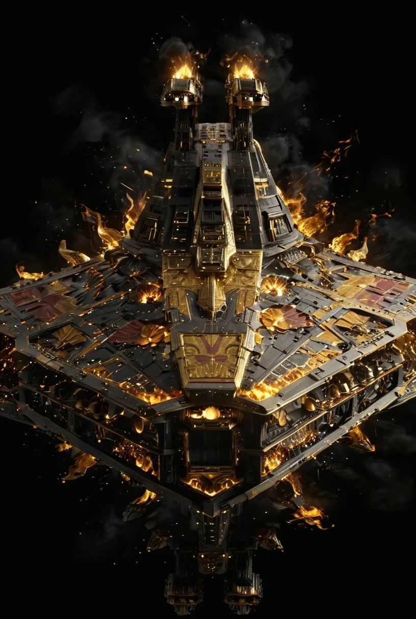 (front of venator) gold and flames beaming out of venator, black background, glass patterns and golden shapes, golden fire all around, fractals
reflections, dark lighting, light rays, beams of light, realistic, high quality photo, 4k, hd, dvr-frft
<lora:xl_more_art-full_v1:0.5> <lora:add-detail-xl:0.5> <lora:dvr-frft:0.5> <lora:Venator v1.3:0.8>