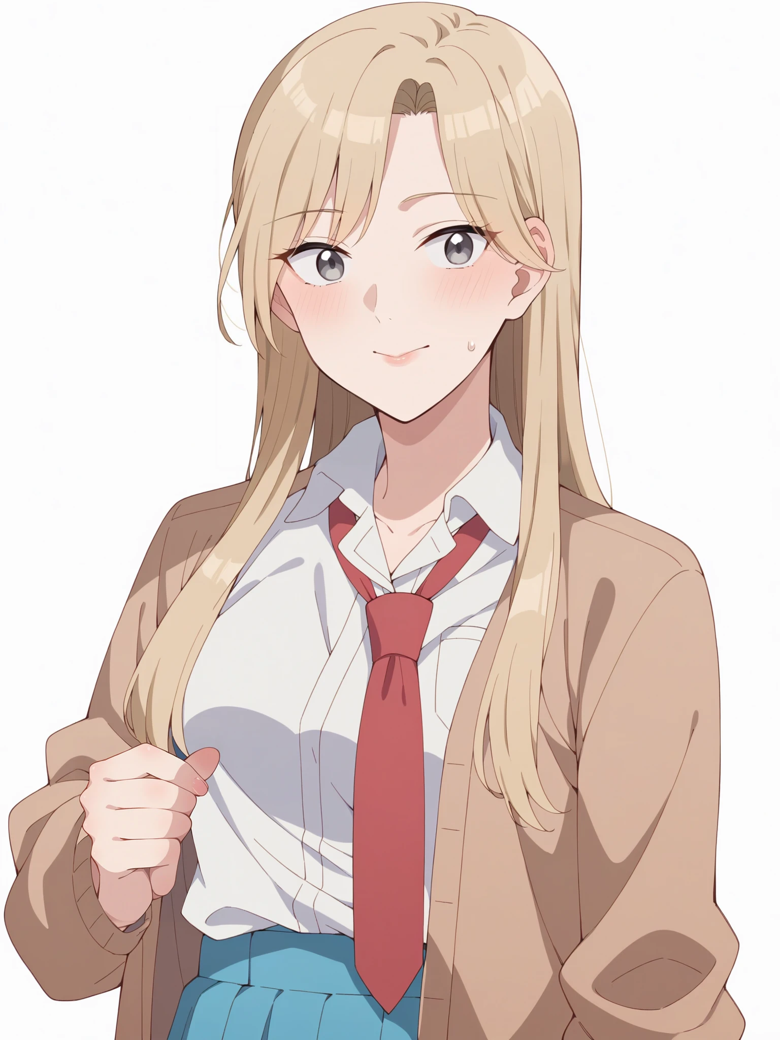 score_9, score_8_up, score_7_up, source_anime, anime coloring, flat color, BREAK
yuzukiv1, long hair, grey eyes, 1girl, solo, looking at viewer, smile, blue eyes, skirt, blonde hair, simple background, shirt, long sleeves, white background, school uniform, white shirt, pleated skirt, necktie, collared shirt, blue skirt, cardigan, red necktie,
<lora:YuzukiV1:1>