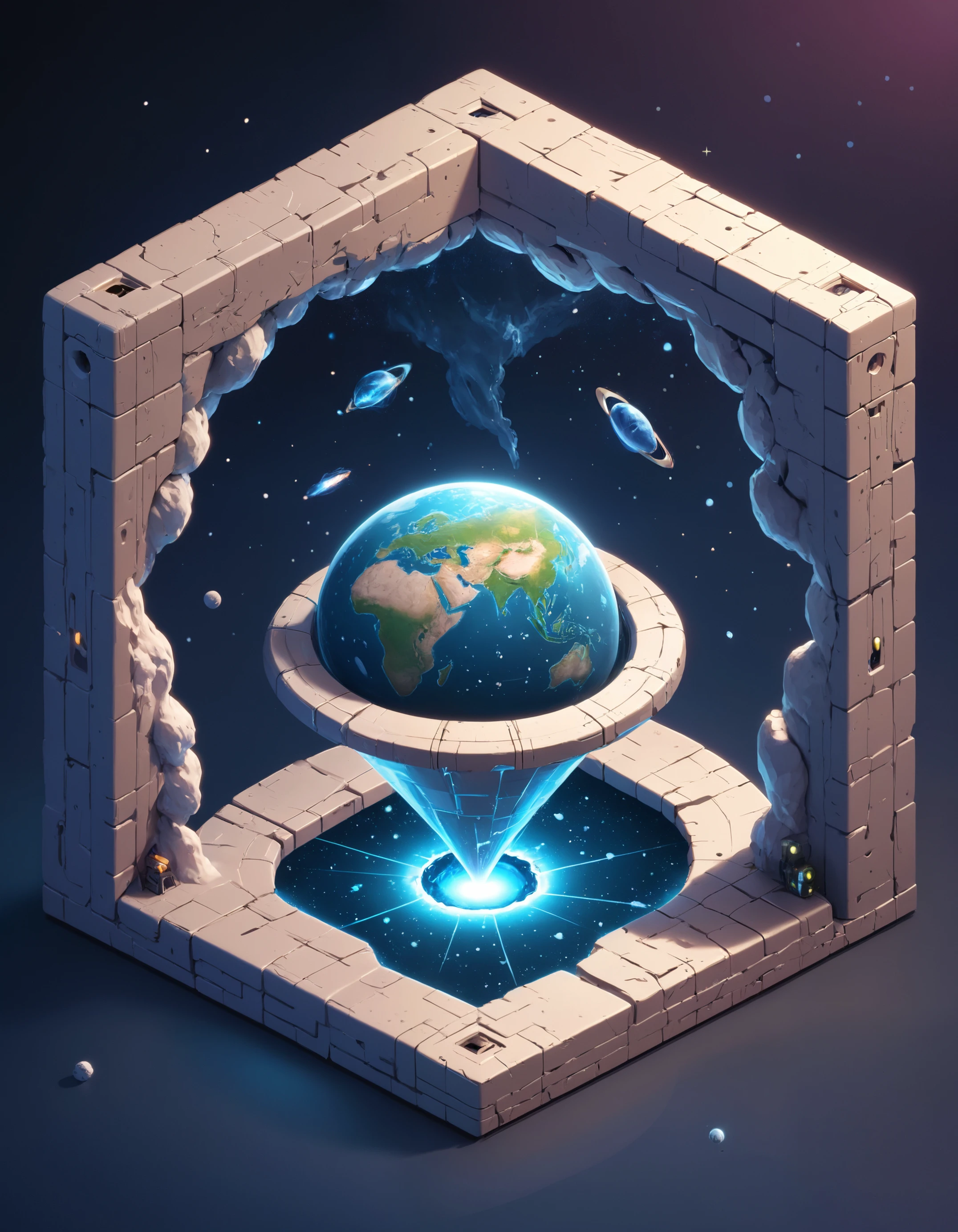 a wormhole portal in space, isometric, zavy-ctsmtrc, art,