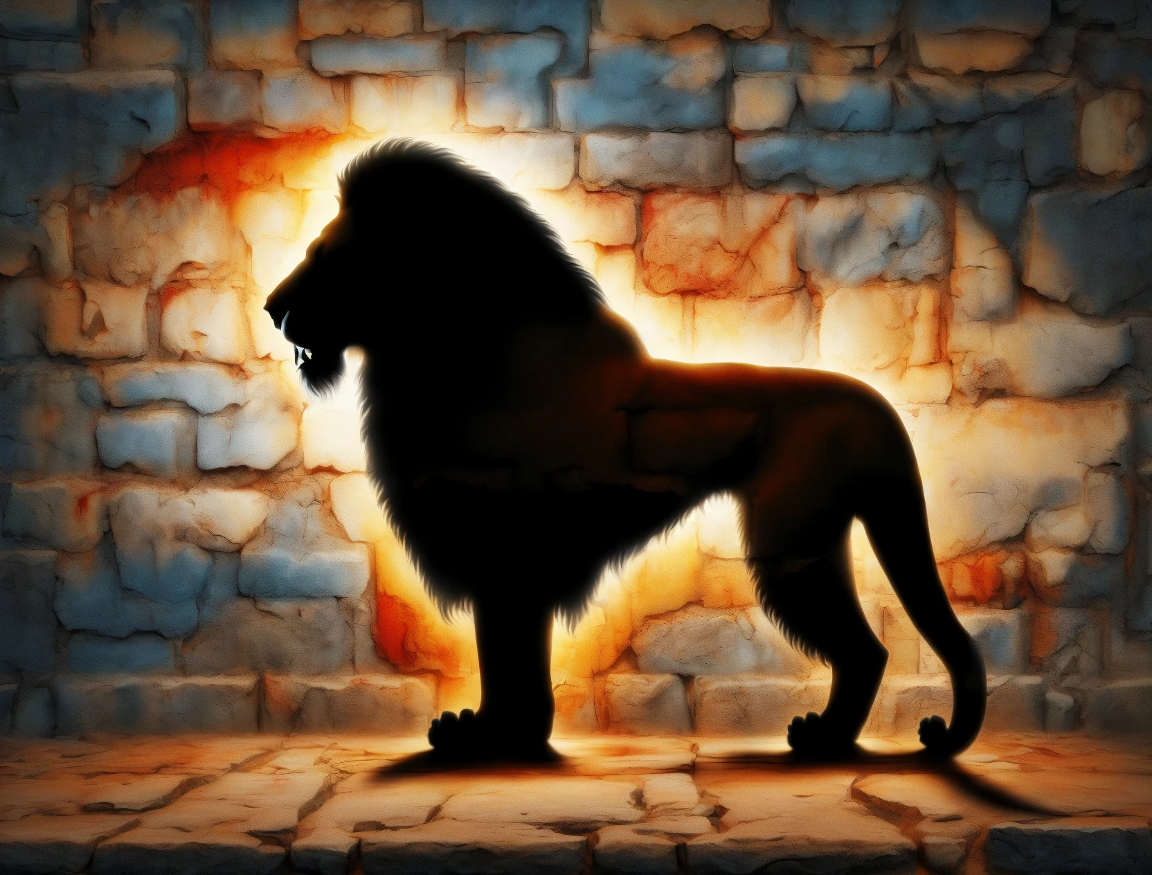 DonM5h4d0w5 shadow on a palette knife wall, lion, <lora:DonM5h4d0w5-000010:1.0>