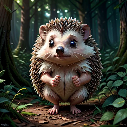 RAW photo. (masterpiece:1.2), (best quality,:1.2), 8k, HDR, ultra detailed, ((photorealistic)), professional light, cinematic lighting, fashion photography, ambient lighting, face lighting, Fantasy picture, cute hedgehog in beautiful forest, cinematic lighting, best quality, masterpiece,  the plains of a magical fantasy world,