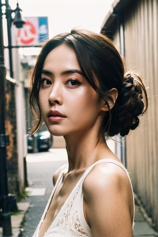 Best quality,masterpiece,ultra high res,(photorealistic:1.2),1girl,deep shadow,low key,(photorealistic:1.2),slim body,japanese street alley,dynamic pose,face closeup,<lora:jolin_tsai:0.9>,