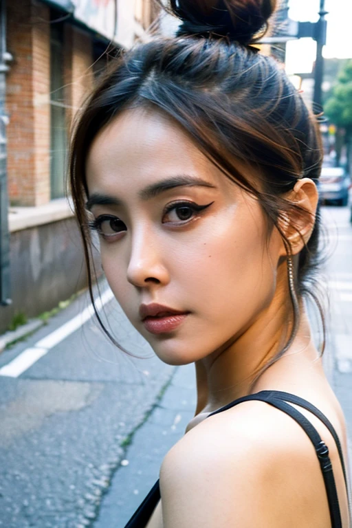 Best quality,masterpiece,ultra high res,(photorealistic:1.2),1girl,deep shadow,low key,(photorealistic:1.2),slim body,japanese street alley,dynamic pose,face closeup,<lora:jolin_tsai:0.9>,