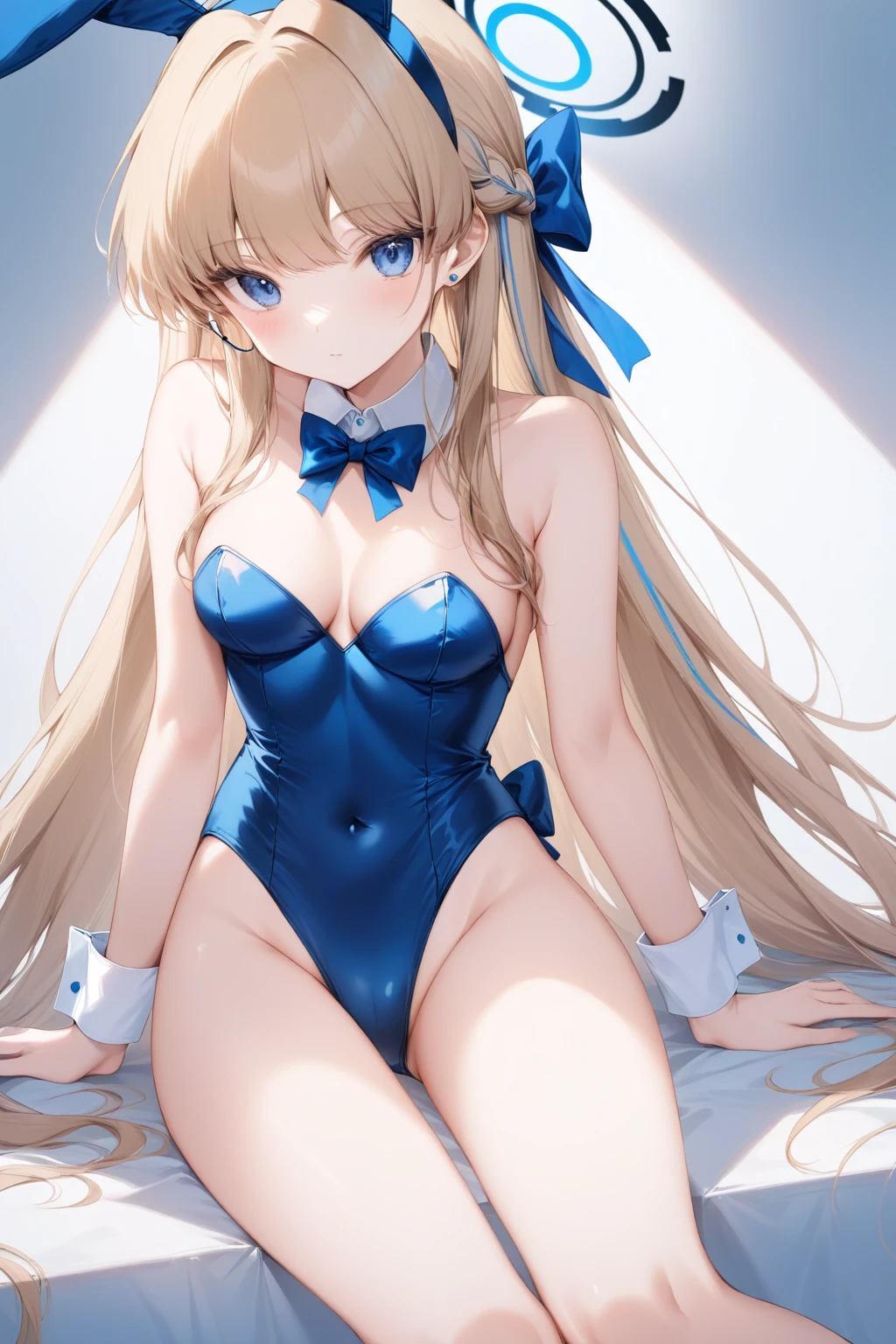 1girl, toki \(bunny\) \(blue archive\), long hair, blonde hair, blue eyes, blue ribbon,