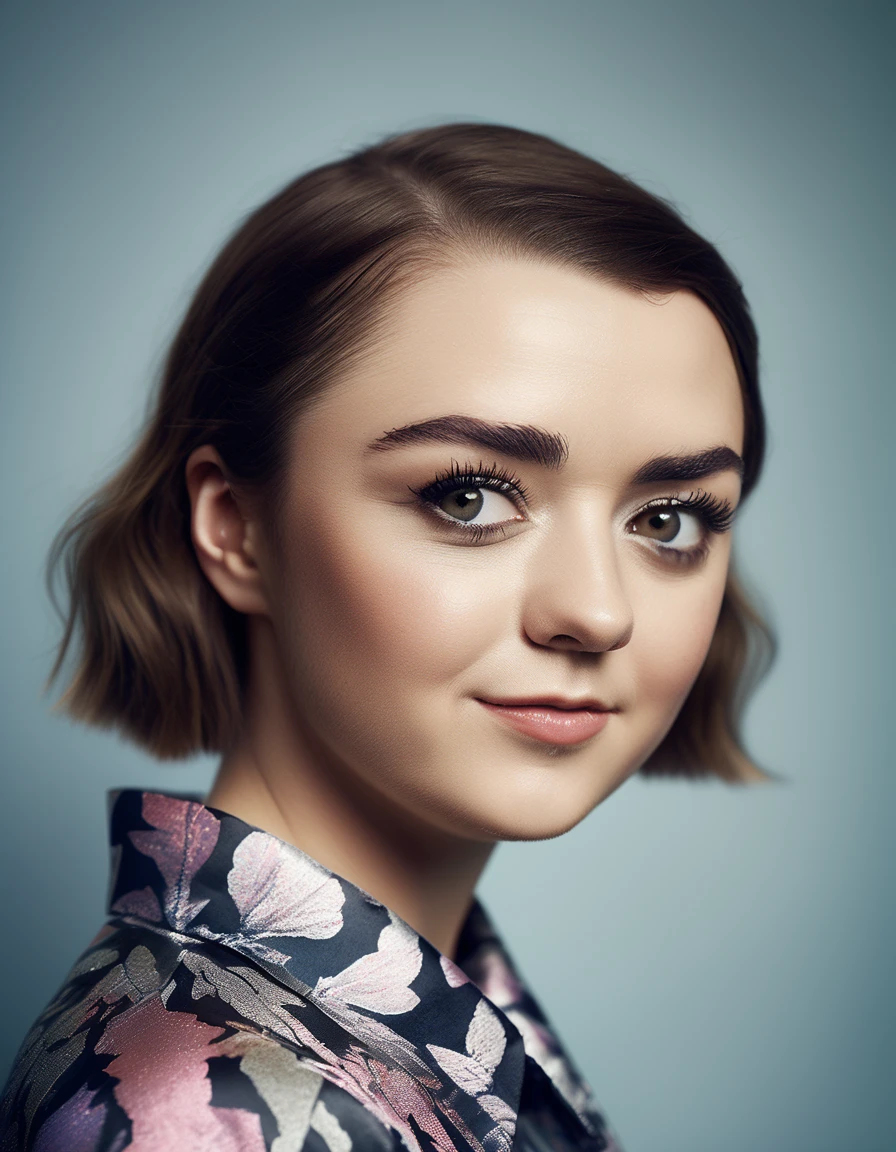 <lora:Maisie Williams:1.0>, professional celebrity photography of a young and beautiful  ((mswllmsarst woman)), smiling, (symmetrical headshot:1.1), honest, RAW, cold tones, sharp, square shoulders, face focus, (skin pores:0.1), hyper detailed, subsurface scattering, caustics, in style of Platon shot on Canon EOS 5D Mark IV 24-70mm f/2.8 1/125s 400 Natural light, reflectors, wearing a satin blouse .