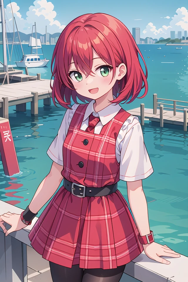 insanely detailed, absurdres, ultra-highres, ultra-detailed, best quality,
1girl, solo, nice hands, perfect hands
BREAK
(nsfw:-1.5),
(Enchant:1.4), (red theme:1.5), ((red plaid pattern, tone on tone):1.4), (idol uniform:1.2), (fusion of sleeveless (red plaid pattern) vest and red sundress:1.4), (red tie:1.4), ((red plaid pattern) multi-layered skirt with ruffles:1.3), ((red:1.3) platform HIGH boots:1.1), (red plaid pattern ribbon on head:1.3)
BREAK
(short sleeve white collared-shirt dress layering:1.2), (black pantyhose:1.2), (belt:1.3), (wristband:1.3), (naked skin:-1), (black vest:-1), (white vest:-1), (black skirt:-1), (white skirt:-1), (cleavage:-1.5)
BREAK
happy smile, laugh, open mouth,
from above,
cute pose, cowboy shot, looking at viewer
BREAK
slender, kawaii, perfect symmetrical face, ultra cute girl, ultra cute face, ultra detailed eyes, ultra detailed hair, ultra cute, ultra beautiful
BREAK
(bay, sea, harbor, bay side:1.4), (cityscape in tokyo:1.3), buildings, day, blue sky, panorama view, outdoor, (indoors:-1.3), (day:1.3), (evening:-1.5), (night:-1.5), depth of field, ultra detailed background, (very wide, panorama view, sense of depth, magnificent view:1.3)
BREAK
medium large breasts
BREAK
red hair, green eyes, messy hair, hair between eyes