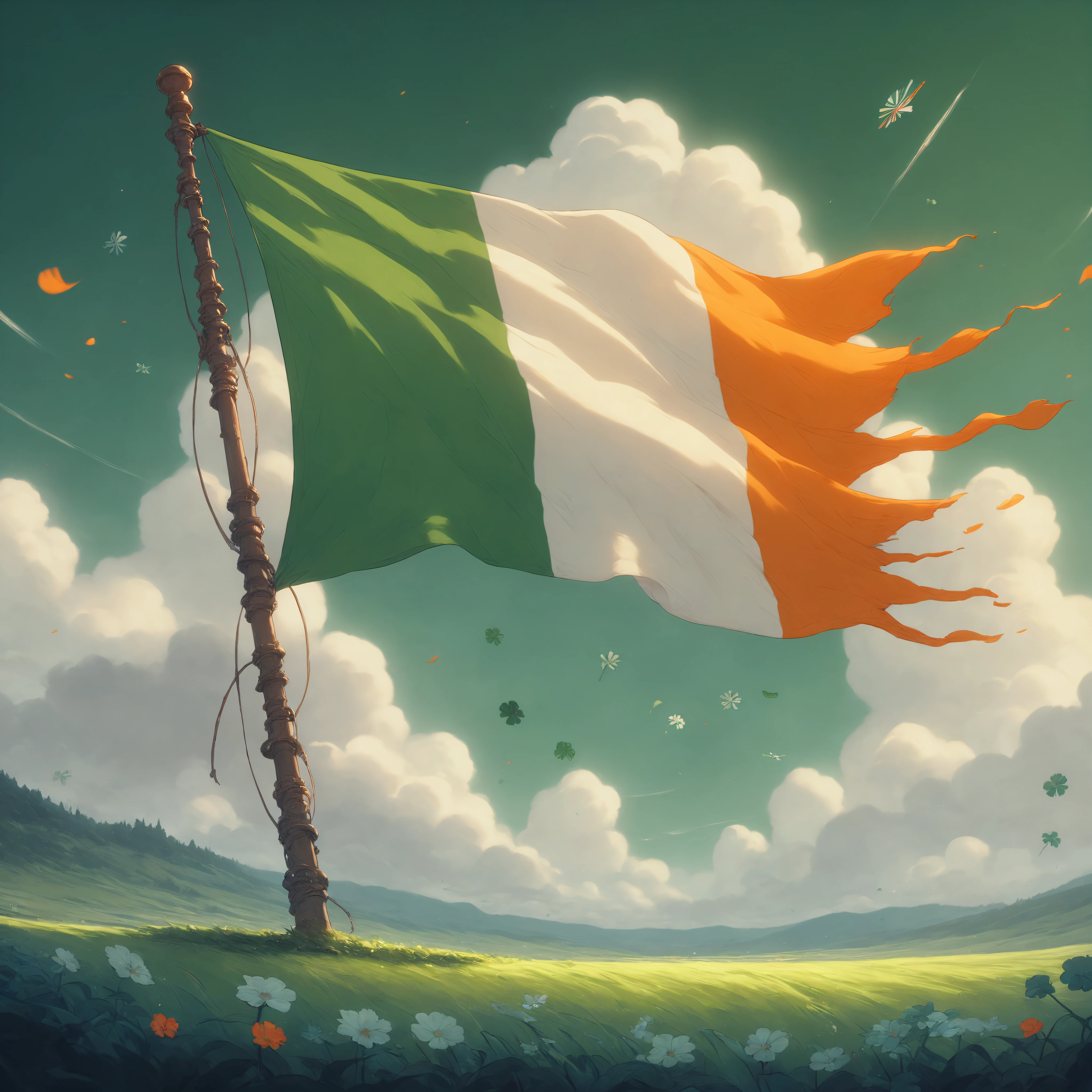 {
"prompt": "score_9, score_8_up, score_7_up, score_6_up, flag of Irland in Ghibli style, Saint Patrick's Day attire, radiating the spirit of celebration, dynamic angles capture her full flag , surrounded by an explosion of vibrant green clovers. The scene is set against a backdrop of lush Irish fields, enhanced with a fractal rainbow. The artwork is cinematic in nature, evoking a sense of wonder and enchantment, rendered in paint, showcasing every meticulous detail in 8K resolution for the highest quality visual experience",
"negative_prompt": "score_4, score_5, score_6",
"prompt_expansion": "",
"styles": "[]",
"performance": "Quality",
"resolution": "(1024, 1024)",
"guidance_scale": 4,
"sharpness": 2,
"adm_guidance": "(1.5, 0.8, 0.3)",
"base_model": "Pony.safetensors",
"refiner_model": "None",
"refiner_switch": 0.5,
"sampler": "euler_ancestral",
"scheduler": "karras",
"seed": 6584913583101767330,
"lora_combined_1": "FlagofIrlandinGhiblistyle.safetensors : 1.0",
"lora_combined_2": "stylepony.safetensors : 1.0",
"metadata_scheme": false,
"version": "Fooocus v2.2.1"
}