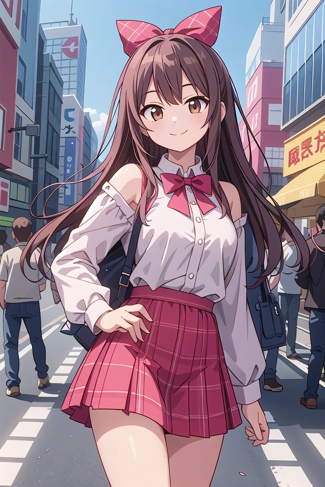 insanely detailed, absurdres, ultra-highres, ultra-detailed, best quality,
1girl, solo, nice hands, perfect hands
BREAK
jirai kei,plaid skirt, shirt, long sleeves, bow, blue skirt, white shoulder frilly shirt, outdoors, blue bow, long hair
BREAK
happy smile, laugh, closed mouth, standing,
cute pose, cowboy shot
BREAK
slender, kawaii, perfect symmetrical face, ultra cute girl, ultra cute face, ultra detailed eyes, ultra detailed hair, ultra cute, ultra beautiful
BREAK
shibuya, akihabara, tokyo, street, crowd, cityscape
BREAK
medium large breasts,
(brown hair, brown eyes), hime cut