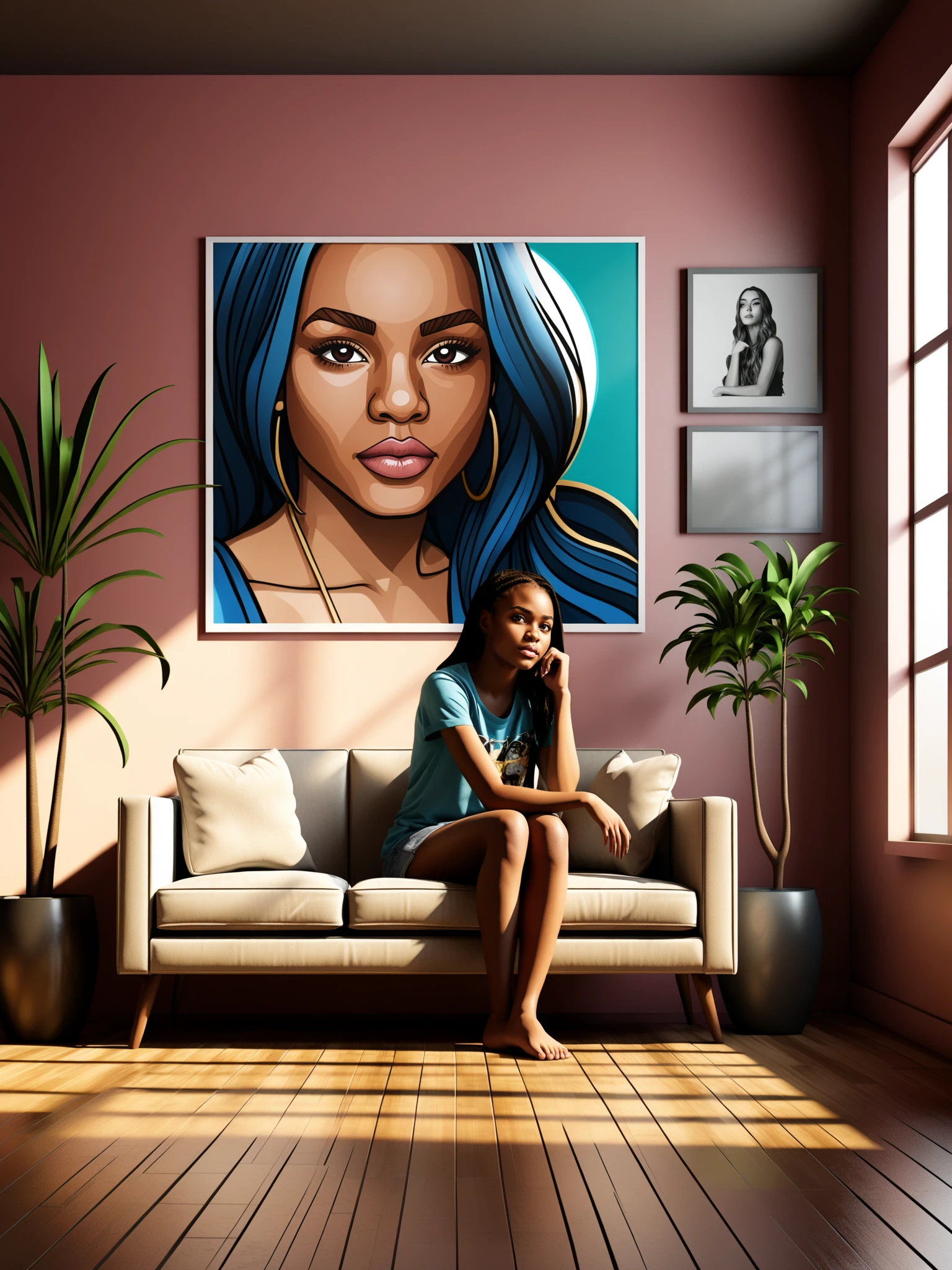 interior design,<lora:indoorsXL_V1.0-000010:0.8>,bck,1girl sitting on the sofa,poster,(digital art by Courtney Mattison and Isaac Koene:1.2)