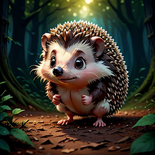 cute hedgehog in beautiful forest, cinematic lighting, best quality, masterpiece,