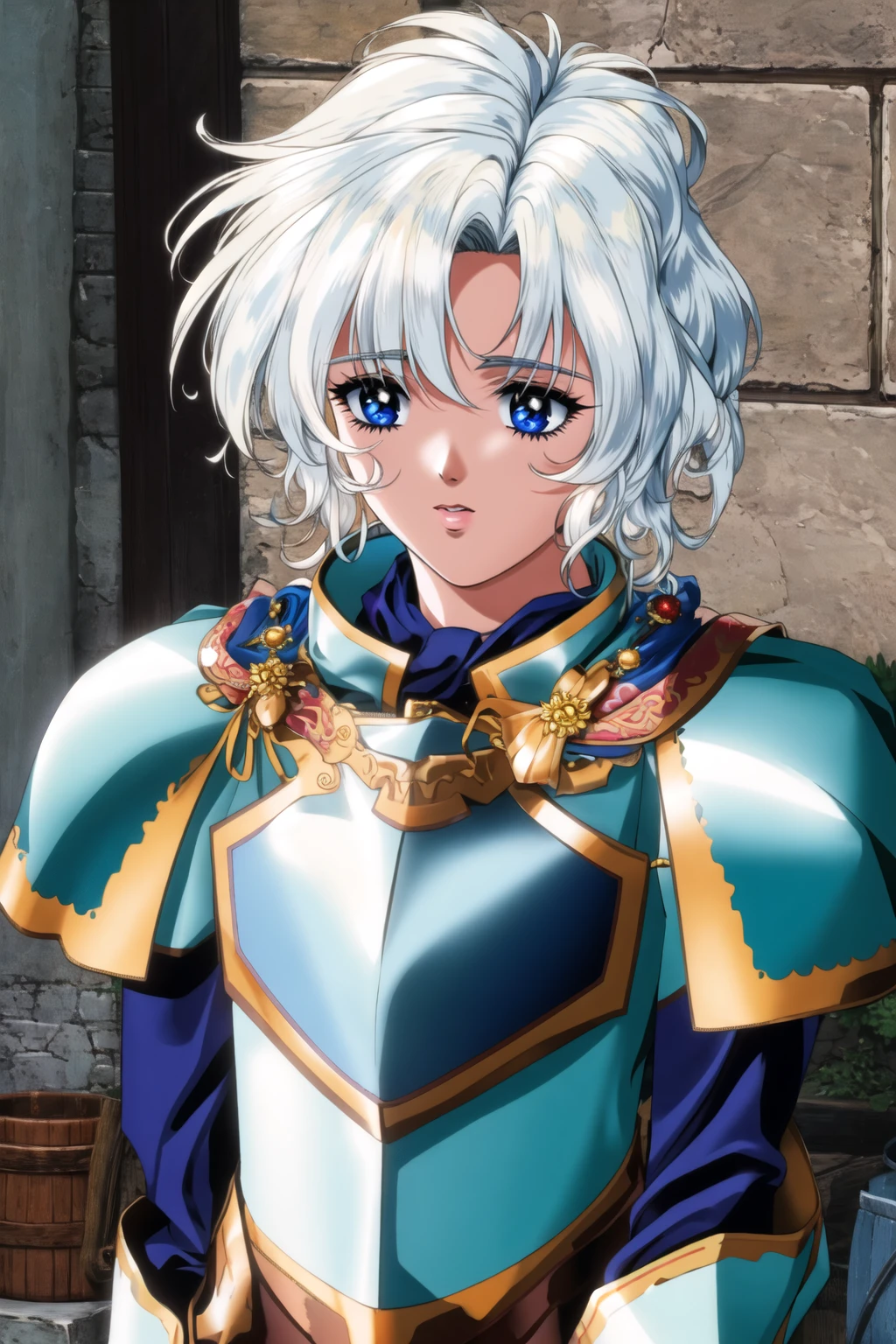 ((best quality)), ((masterpiece)), (detailed), RinSinWW, 1girl, solo, Glacier, White hair,armor, pauldrons,<lyco:RinSinWW-02:1.0>
