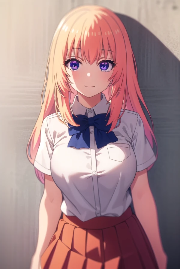 honamiichinose, <lora:honami ichinose s2s3-lora-nochekaiser:1>,
honami ichinose, long hair, blonde hair, (purple eyes:1.1), hair between eyes, smile,
BREAK skirt, bow, school uniform, pleated skirt, bowtie, blue bow, (red skirt:1.2), collared shirt, white shirt, short sleeves,
BREAK indoors, classroom,
BREAK looking at viewer, (cowboy shot:1.5),
BREAK <lyco:GoodHands-beta2:1>, (masterpiece:1.2), best quality, high resolution, unity 8k wallpaper, (illustration:0.8), (beautiful detailed eyes:1.6), extremely detailed face, perfect lighting, extremely detailed CG, (perfect hands, perfect anatomy),