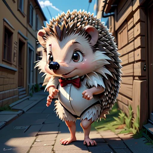 cute hedgehog ,in a beautiful old town in Italian,  ,(updo), (4k,  best quality, depth of field, ultra high res:1.1),(absurdres, intricate, masterpiece, ultra-detailed:1.1), anime style, illustration, flat colours ,illustration