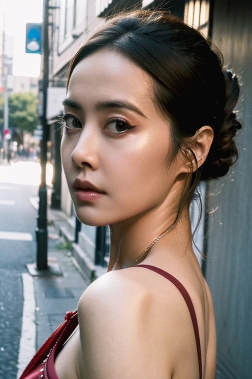 Best quality,masterpiece,ultra high res,(photorealistic:1.2),1girl,deep shadow,low key,(photorealistic:1.2),slim body,japanese street alley,dynamic pose,face closeup,<lora:jolin_tsai:0.9>,