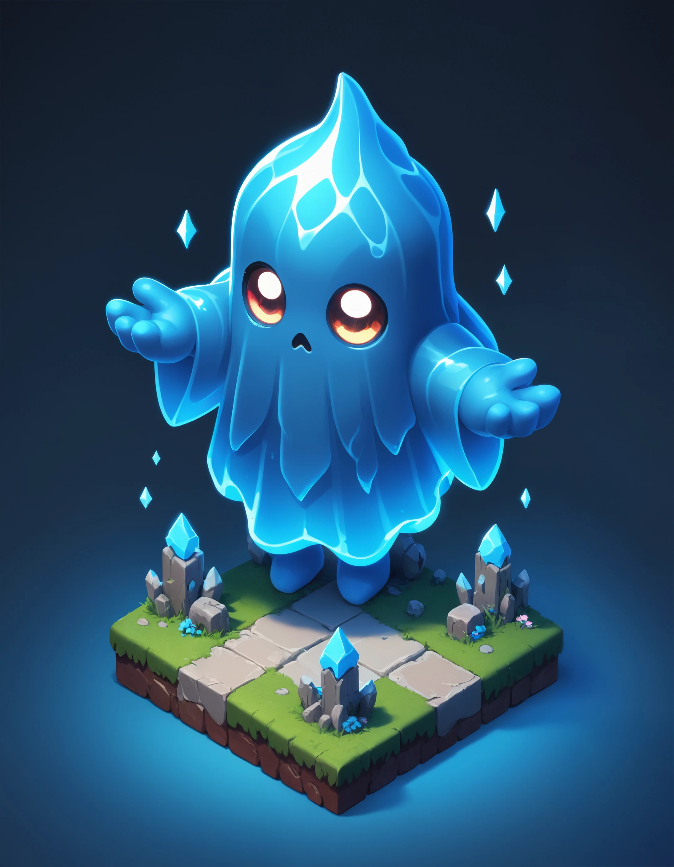 glowing blue ghost, isometric, zavy-ctsmtrc, art,