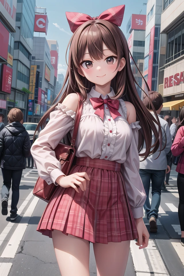 insanely detailed, absurdres, ultra-highres, ultra-detailed, best quality,
1girl, solo, nice hands, perfect hands
BREAK
jirai kei,plaid skirt, shirt, long sleeves, bow, blue skirt, white shoulder frilly shirt, outdoors, blue bow, long hair
BREAK
happy smile, laugh, closed mouth, standing,
cute pose, cowboy shot
BREAK
slender, kawaii, perfect symmetrical face, ultra cute girl, ultra cute face, ultra detailed eyes, ultra detailed hair, ultra cute, ultra beautiful
BREAK
shibuya, akihabara, tokyo, street, crowd, cityscape
BREAK
medium large breasts,
(brown hair, brown eyes), hime cut