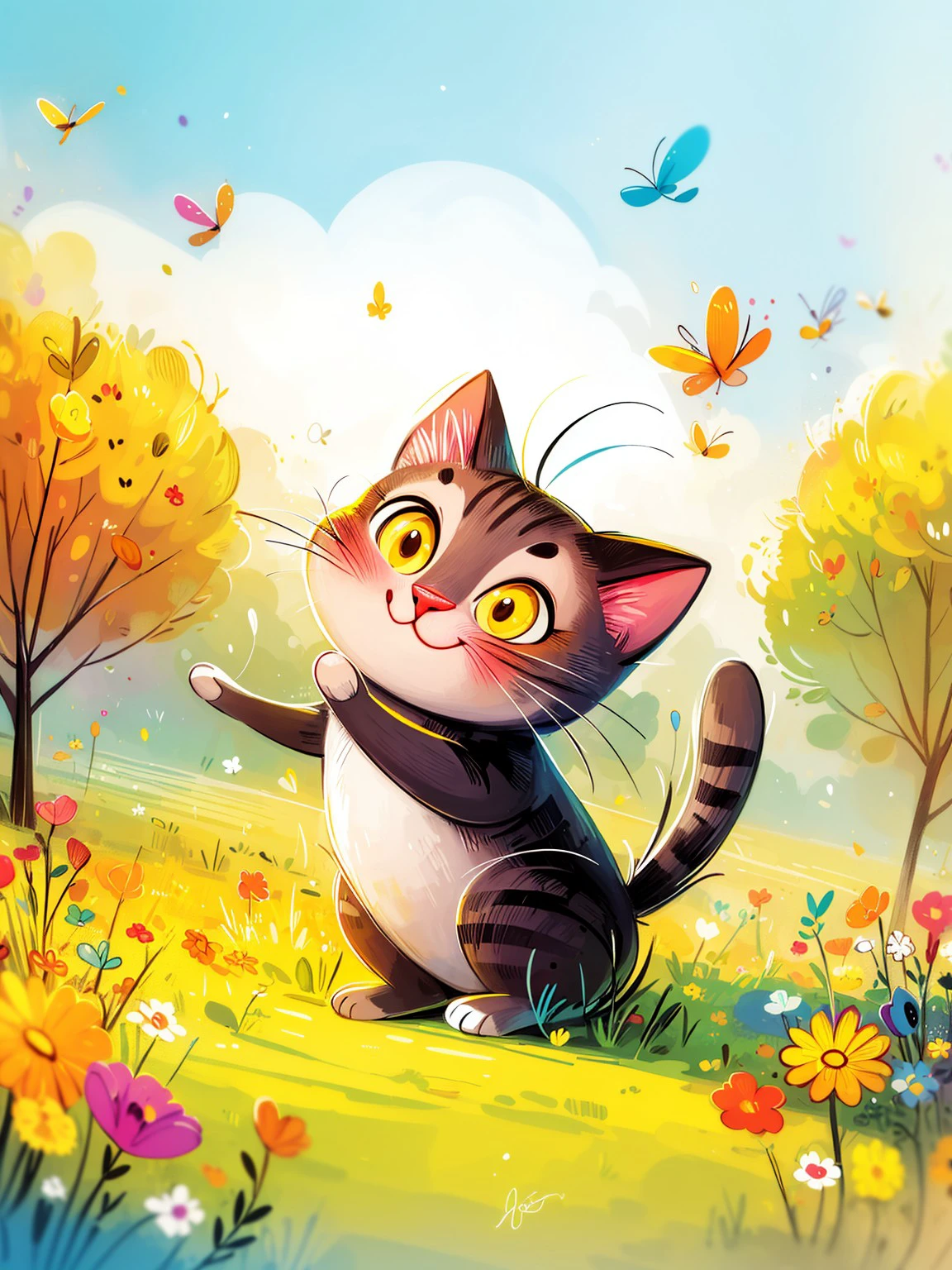 masterpiece, high quality, a cute cat <lora:J_huiben:0.8> j_huiben