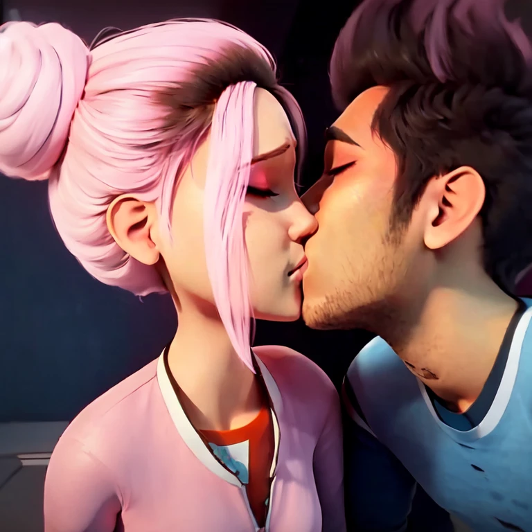 ((masterpiece,best quality)), absurdres, anime style, <lora:Kenji_Jurassic_Park:0.8>,
Kenji Jurassic Park, 1boy, black hair, 1girl, closed eyes, pink hair, hetero, hair bun, makeup, single hair bun, kiss,
<lora:Brooklynn_Jurassic_Park:0.5>, Brooklynn_Jurassic_Park,