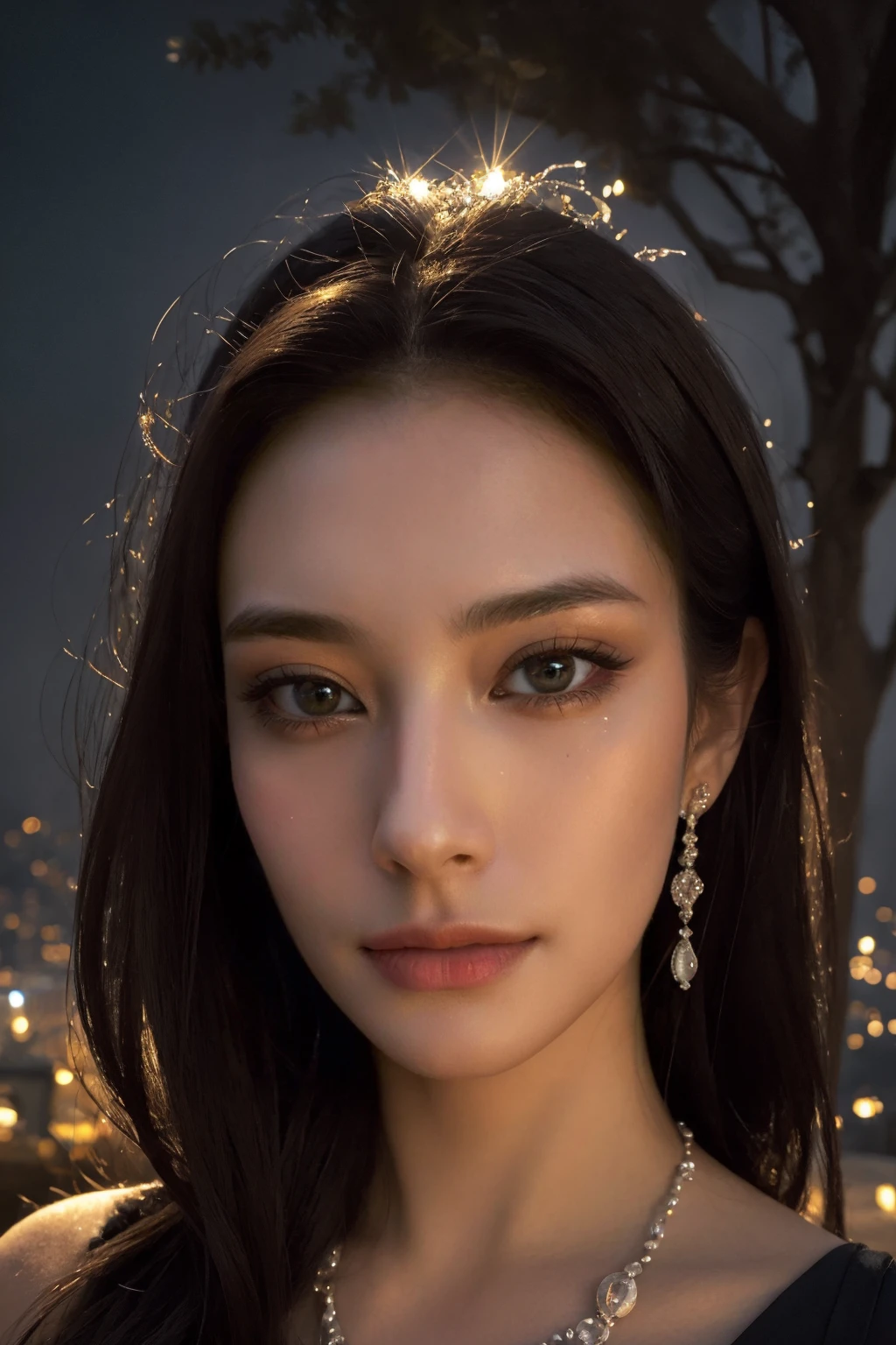 realistic, detailed facial features, highly detailed face,necklace,(high quality:1.3),(best quality:1.3),(masterpiece:1.3),(epic:1.2),(mysterious atmosphere:1.2),(twilight:1.2),subtle sparkles,whimsical vibes,(detailed:1.05),(extremely detailed:1.06),sharp focus,(intricate:1.03),(extremely intricate:1.04),high contrast,soft cinematic light,soothing tones,hdr,detailed background,perfect eyes,<lora:Seulki2:0.7> Seulki2
