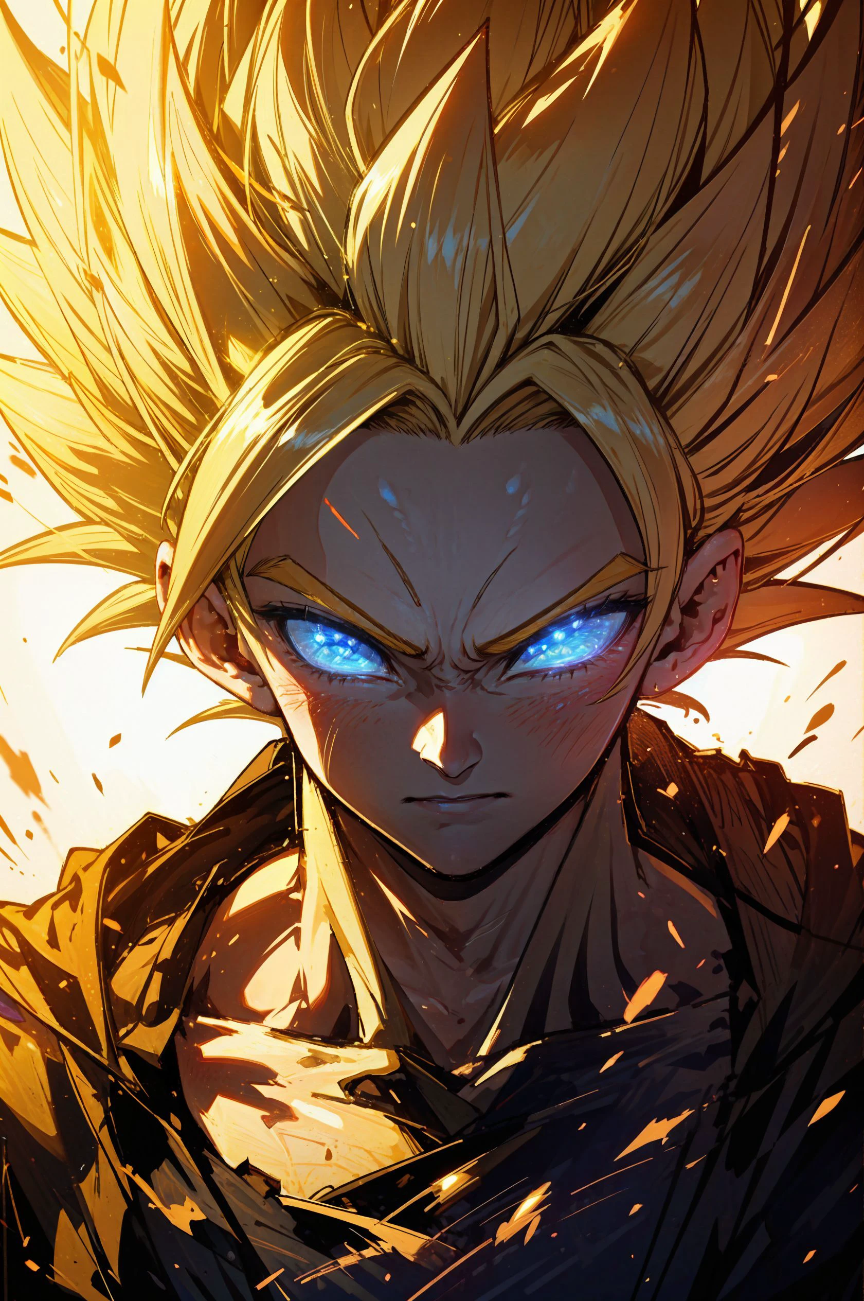 masterpiece. High quality,highest detailed,1boy,glowing,<lora:Saiyan:0.8>,Saiyan,aura,dirty,lighting,blonde hair,