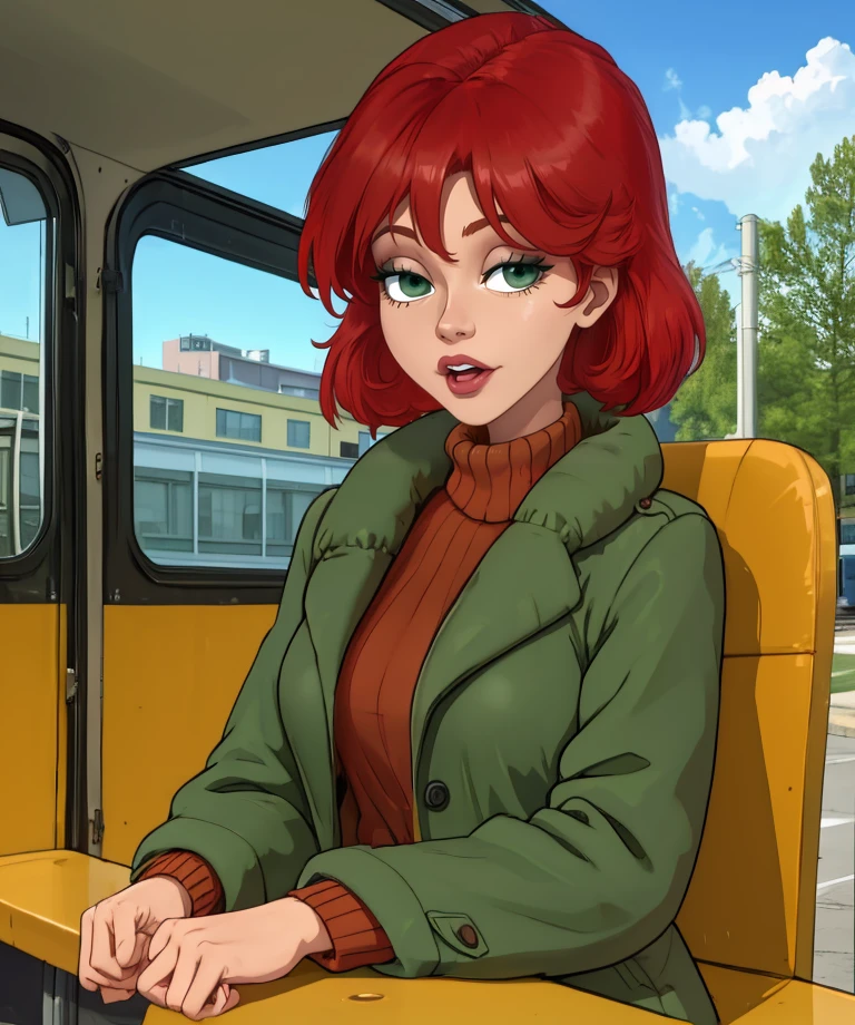CousinBleh,green eyes,coat,turtleneck,red hair,
school bus,sitting,
solo,upper body,
(insanely detailed,masterpiece, best quality),<lora:CousinBleh:0.8>,