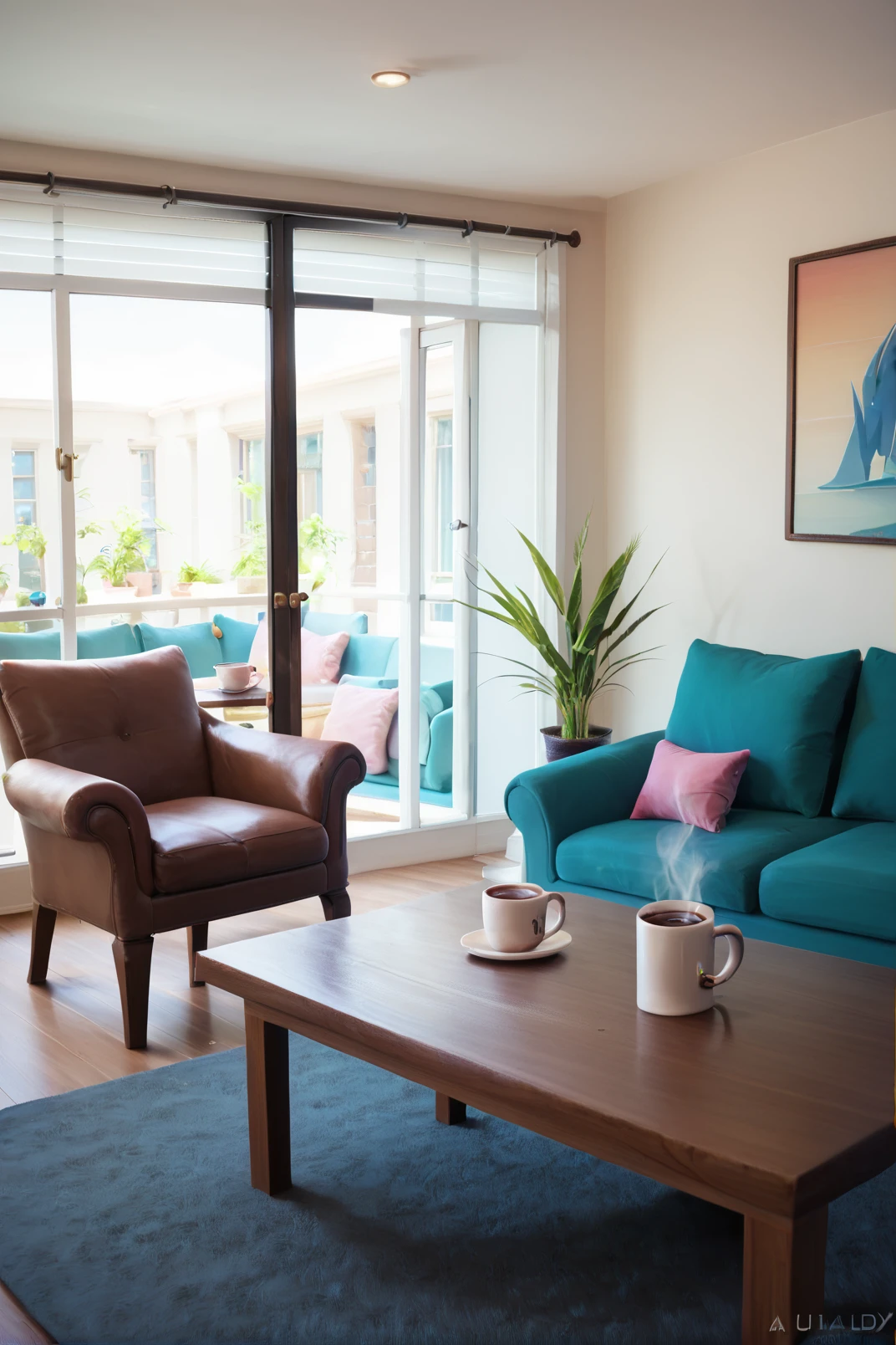 realistic photograph of a modern living room, sofa, chairs, coffee table (score_9, score_8_up, score_7_up, 4k)