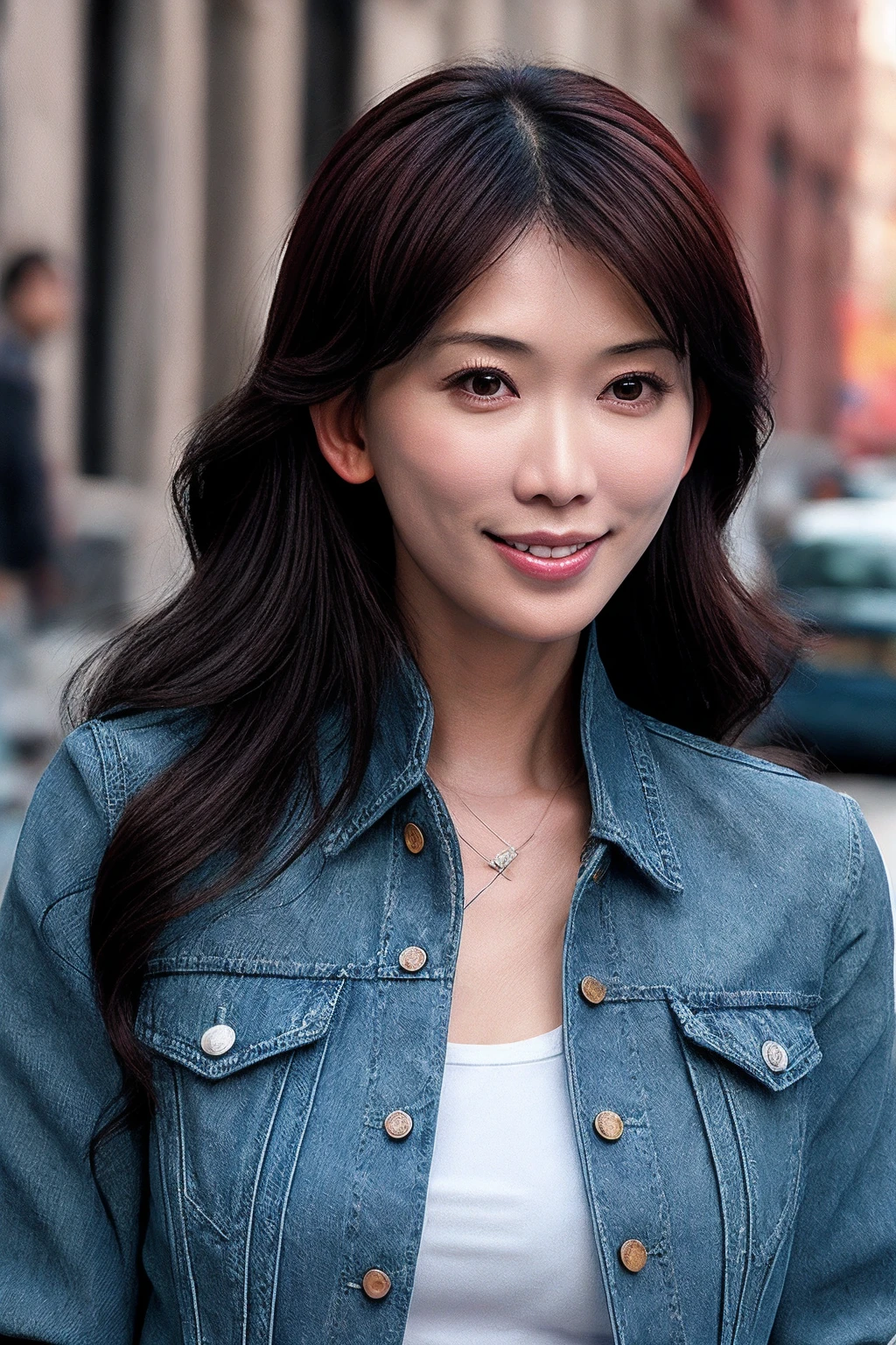 (LinC_SoloTI_v1:0.99),(smile),(teeth),
a beautiful woman, perfect hair,
Cheerful and trendy denim jacket, playful graphic t-shirt, lively and dynamic pose, medium shot, (digital, vibrant colors, clean look), (Urban Street, Bustling cityscape with colorful graffiti walls, bustling streets, and trendy shops), sparkling eyes filled with excitement, infectious smile, vibrant lipstick, trendy accessories, (dynamic shot: 1.3), (bright natural lighting, highlighting the urban energy),
<lora:add_detail:0.5>, <lora:LowRa:0.6>