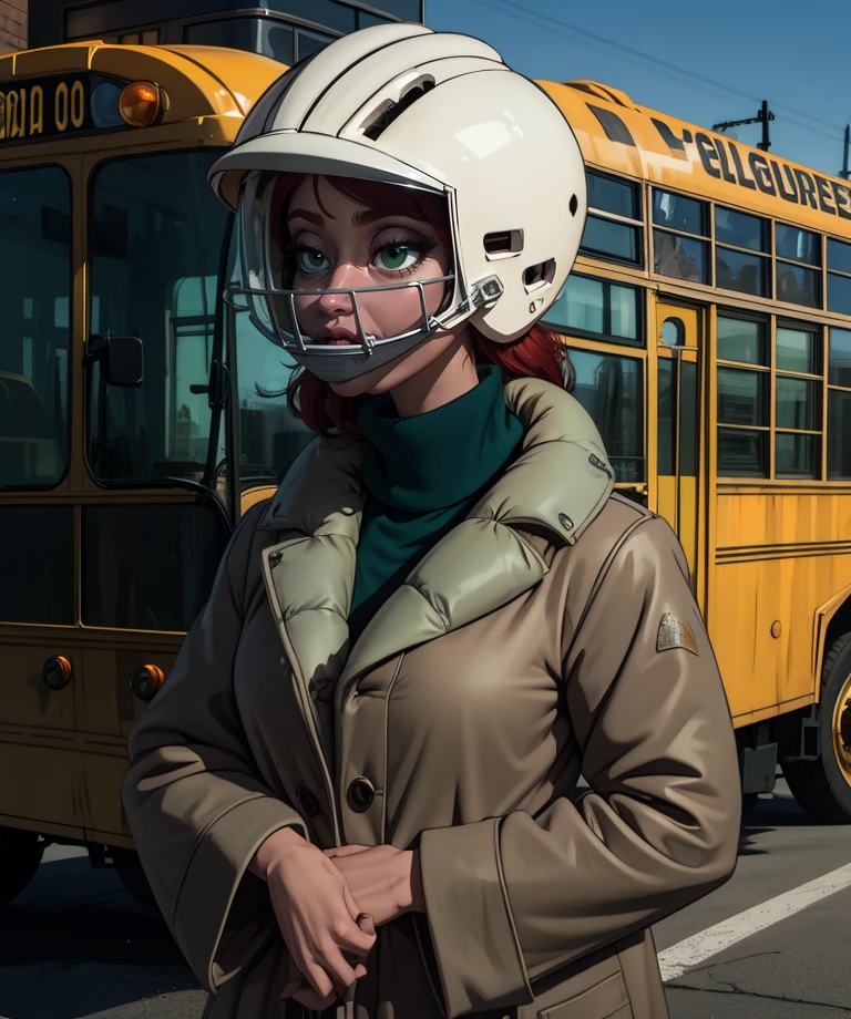 CousinBleh,green eyes,white helmet with guard,closed coat,turtleneck,
school bus,
solo,upper body,standing,
(insanely detailed,masterpiece, best quality),<lora:CousinBleh:0.8>,