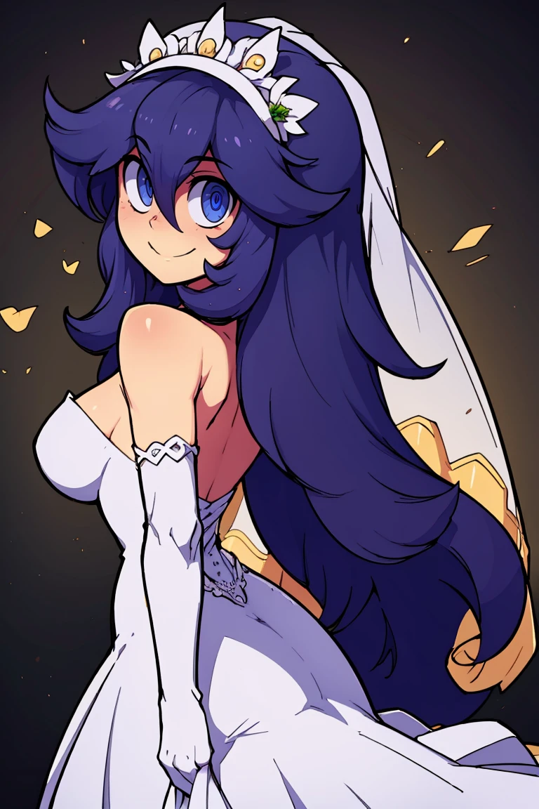 ((masterpiece, best quality)), <lora:Bold_CAT:0.8>,    <lora:Hex_Maniac_Pokemon_v2:0.8>,  hex maniac (pokemon),  smile, looking at viewer, ,   bride, wedding dress, bridal veil, strapless dress, elbow gloves,