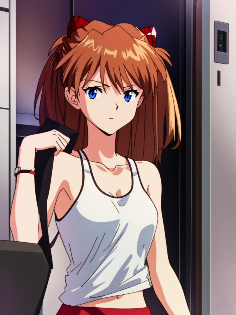 MRX,souryuu asuka langley,<lora:ææ¥é¦:0.7>,tank top,bare shoulders,collarbone,indoors,shirt,sleeveless,, 8k,masterpiece,best quality,high definition,