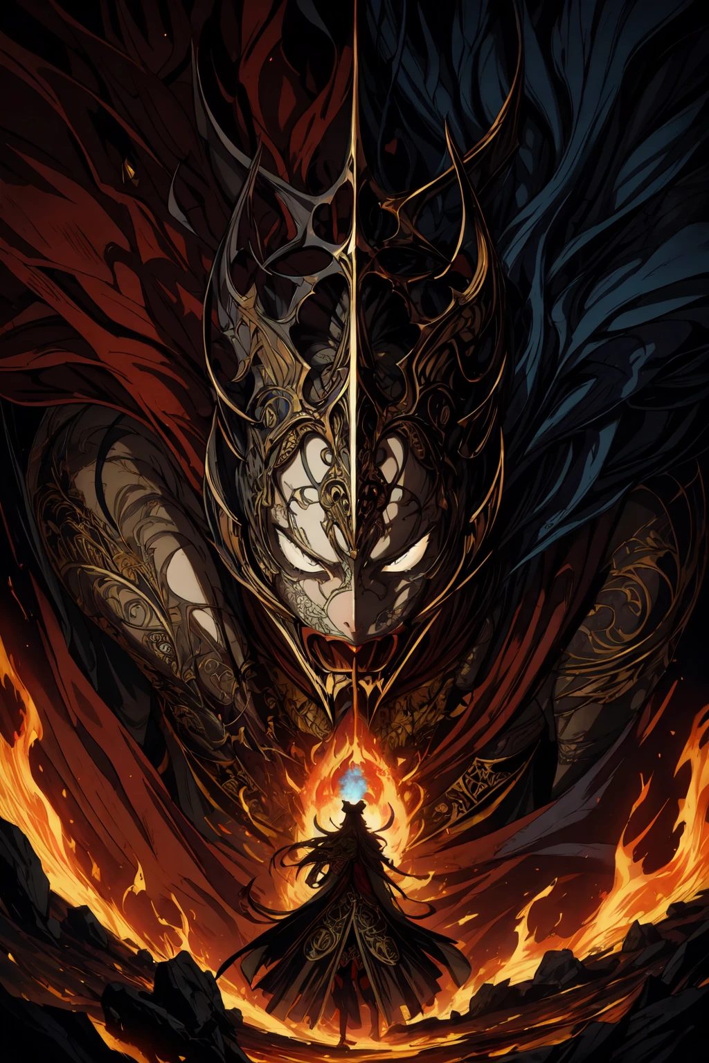 professional photograph of a inferno and superhero by sandra Chevrier and brian froud and J.A.W. Cooper , bold lines, hyper detailed, dark limited palette, dramatic lighting, beautiful shadow, (intricate details, masterpiece, best quality:1.4),