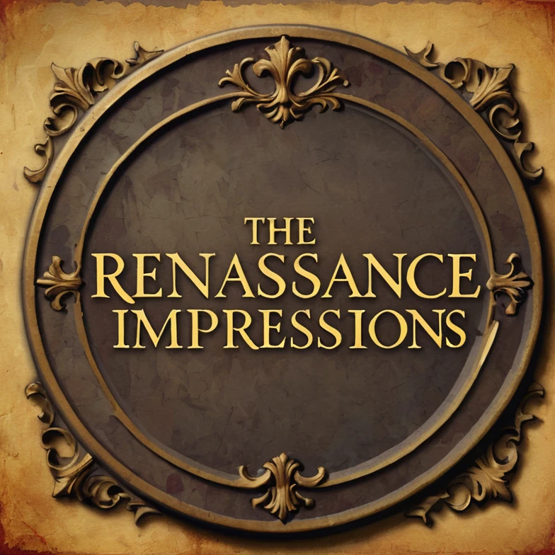 <lora:Michelangelo_Michelangelo_Paintings_High_Renaissance-000008:0.8> <lora:texta:0.8> logo, text, sign that says, the word Renaissance Impressions: Chiaroscur