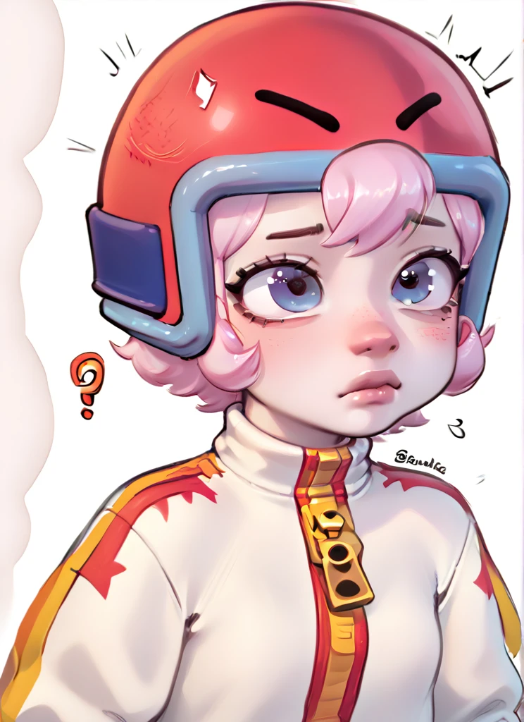 <lora:xlbsbonnie:1.0> bsbonnie ,  1girl, pink hair, short hair, solo , white bodysuit, red helmet, zipper, zipper pull tap,score_9, score_8_up, score_7_up, source_anime , solo , upper body <lora:Puririkaaa (Jelly Art Style) SDXL_LoRA_Pony Diffusion V6 XL:1> , puririkaaa_style ,  closed mouth ,simple background