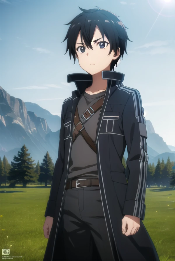 kirigayakazuto, <lora:kirigaya kazuto s1-lora-nochekaiser:1>, 
kirigaya kazuto, black hair, (black eyes:1.5), male focus,
BREAK shirt, black shirt, coat, black coat, pants, black pants,
BREAK outdoors, nature, forest, sun, sky,
BREAK looking at viewer, (cowboy shot:1.5),
BREAK <lyco:GoodHands-beta2:1>, (masterpiece:1.2), best quality, high resolution, unity 8k wallpaper, (illustration:0.8), (beautiful detailed eyes:1.6), extremely detailed face, perfect lighting, extremely detailed CG, (perfect hands, perfect anatomy),