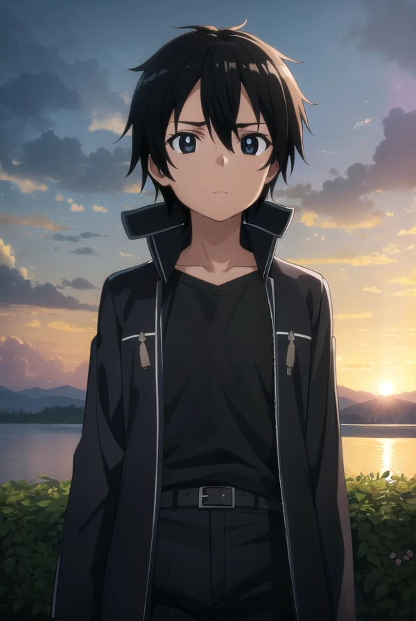 kirigayakazuto, <lora:kirigaya kazuto s1-lora-nochekaiser:1>, 
kirigaya kazuto, black hair, (black eyes:1.5), male focus,
BREAK shirt, black shirt, coat, black coat, pants, black pants,
BREAK outdoors, nature, forest, sun, sky,
BREAK looking at viewer, (cowboy shot:1.5),
BREAK <lyco:GoodHands-beta2:1>, (masterpiece:1.2), best quality, high resolution, unity 8k wallpaper, (illustration:0.8), (beautiful detailed eyes:1.6), extremely detailed face, perfect lighting, extremely detailed CG, (perfect hands, perfect anatomy),