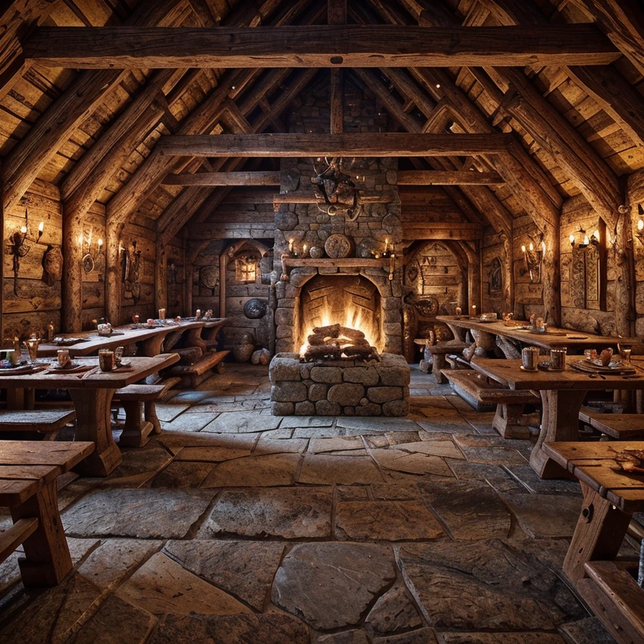 (masterpiece:1.2), (best quality,:1.2), 8k, HDR, ultra detailed, ((photorealistic)), professional light, cinematic lighting, fashion photography, ambient lighting, face lighting, <lora:detail_slider_v4:1>, Fantasy picture, the interior of a Viking house, fireplace, benches, tables, VikInt, <lora:VikingInterior-10:0.6>, epiCPhoto