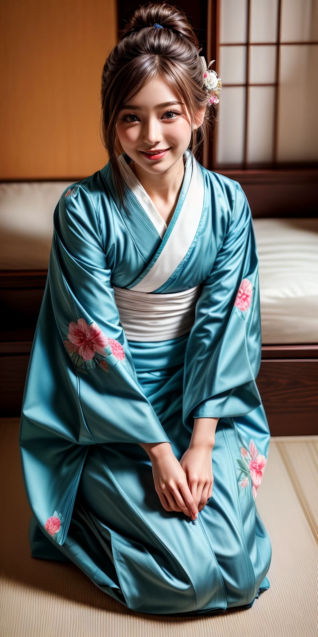 (masterpiece,ultra-detailed,best quality,8K,illustration,shaved:1.2),(ite girl:1.2) ,<lora:add_detail:1.6> , <lora:zarei:0.6> zarei, solo, japanese clothes,kimono, sitting,seiza,smile