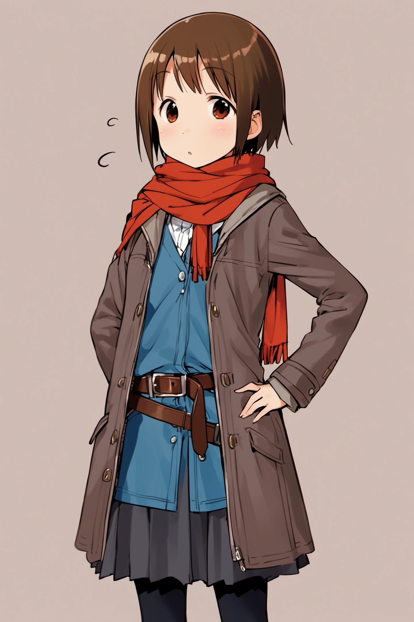 Nobue Itou,1girl,solo,brown hair,scarf,short hair,belt,,<lora:Ichigo Mashimaro_XL:0.8>,