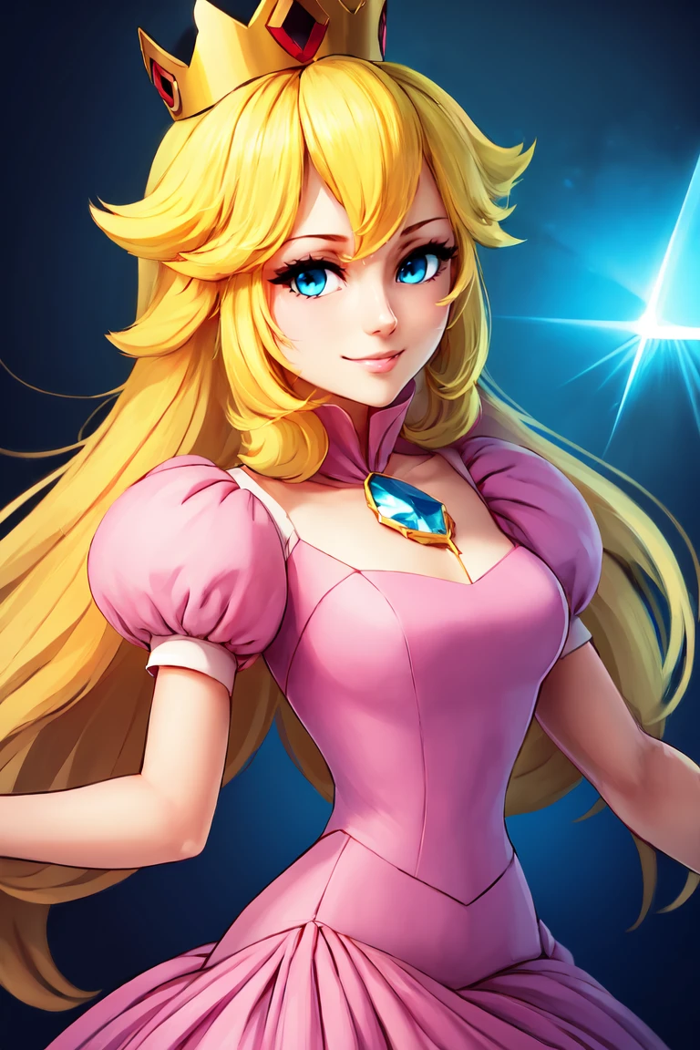 (masterpiece, best quality), anime style,   <lora:princesspeach-lora-nochekaiser:1>, princess peach, 1girl,  blonde hair, blue eyes, smile, long hair, crown, dress, gem, gloves, pink dress, puffy short sleeves, puffy sleeves, short sleeves, white gloves, solo, looking at viewer, smile, 
<lora:add_detail:0.5>, refraction,