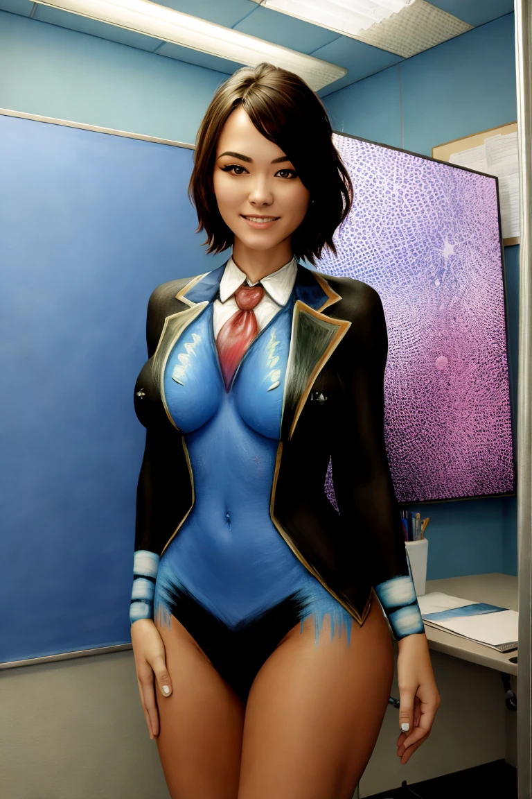 (((Ultra-HD-quality-details))) 1girl,  blazer-body-painting,  huge breasts, office-room <lora:blazer-body-painting:1>