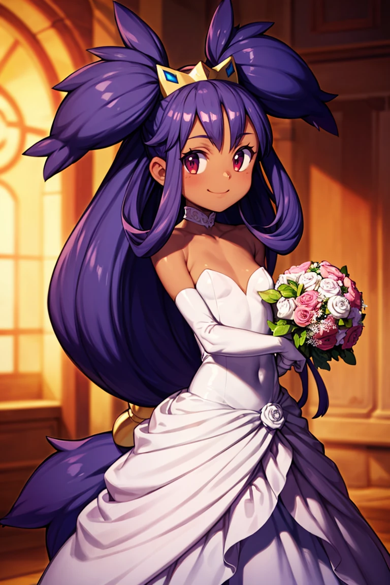 By zinfyuu on pixiv,by twistedscarlet60, uploaded on pixiv, by fluff-kevlar, (masterpiece), (best quality), (anthro furry:1.3, snout:1.2, anthro:1.3, furry:1.2, solo female:1.2), (extremely detailed:1.3), (Detailed eye part: White lens, blue iris,black cornea), wolf face, sfw, suicune, view on viewer, Slim body, sweet smile, Focus looking at viewer, day,  purple hair,  in wedding hall, wearing wedding dress, blush
