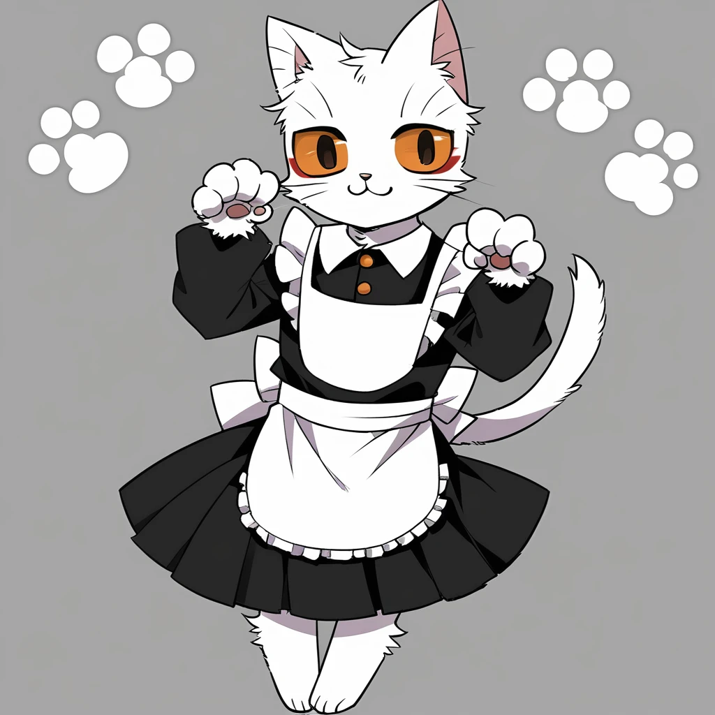 source furry,a kemono cat,anime art,solo,long pleated skirt,<lora:shao_qin_xl04:1>,maid uniform,paw pose,smile,barefoot,