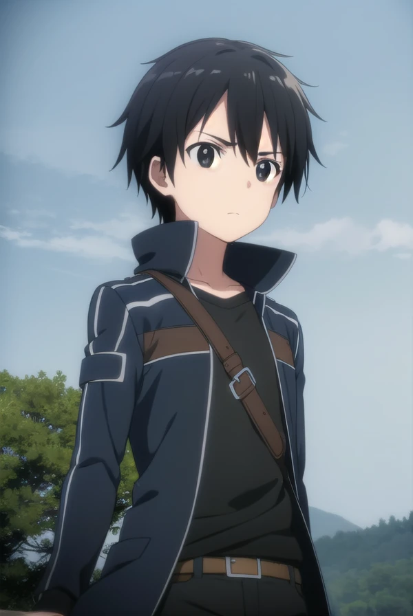 kirigayakazuto, <lora:kirigaya kazuto s1-lora-nochekaiser:1>, 
kirigaya kazuto, black hair, (black eyes:1.5), male focus,
BREAK shirt, black shirt, coat, black coat, pants, black pants,
BREAK outdoors, nature, forest, sun, sky,
BREAK looking at viewer, (cowboy shot:1.5),
BREAK <lyco:GoodHands-beta2:1>, (masterpiece:1.2), best quality, high resolution, unity 8k wallpaper, (illustration:0.8), (beautiful detailed eyes:1.6), extremely detailed face, perfect lighting, extremely detailed CG, (perfect hands, perfect anatomy),