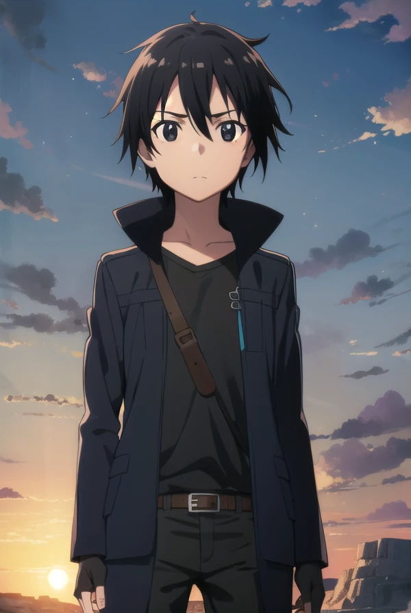 kirigayakazuto, <lora:kirigaya kazuto s1-lora-nochekaiser:1>, 
kirigaya kazuto, black hair, (black eyes:1.5), male focus,
BREAK shirt, black shirt, coat, black coat, pants, black pants,
BREAK outdoors, nature, forest, sun, sky,
BREAK looking at viewer, (cowboy shot:1.5),
BREAK <lyco:GoodHands-beta2:1>, (masterpiece:1.2), best quality, high resolution, unity 8k wallpaper, (illustration:0.8), (beautiful detailed eyes:1.6), extremely detailed face, perfect lighting, extremely detailed CG, (perfect hands, perfect anatomy),