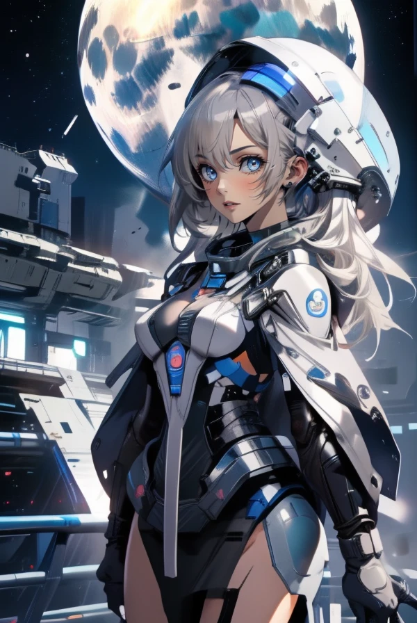 2 girls, sci-fi, spaceship, moon base