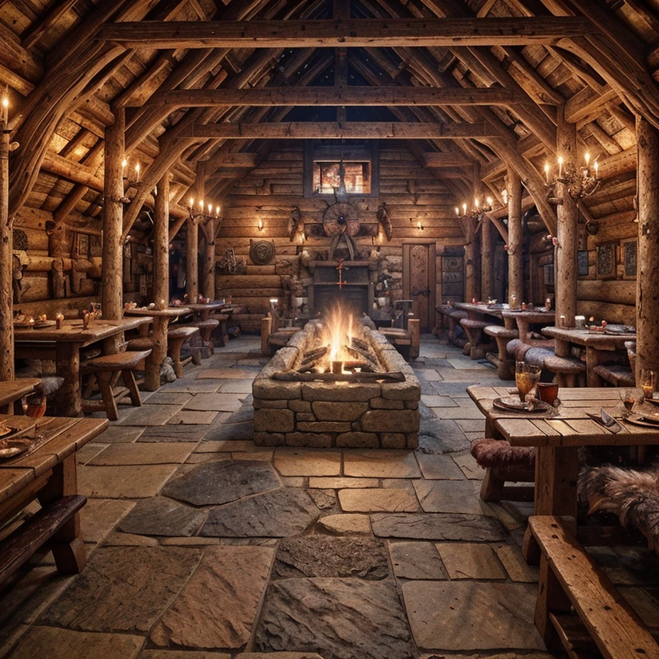 (masterpiece:1.2), (best quality,:1.2), 8k, HDR, ultra detailed, ((photorealistic)), professional light, cinematic lighting, fashion photography, ambient lighting, face lighting, <lora:detail_slider_v4:1>, Fantasy picture, the interior of a Viking longhouse, fireplace, benches, tables, VikInt, <lora:VikingInterior-10:0.6>, epiCPhoto